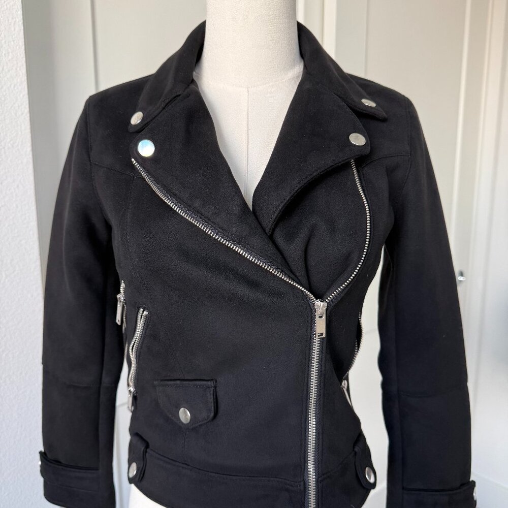Zara Kids Black Suede-Like Full Zip Motorcycle/Biker Jacket Multi Zip Pockets 10